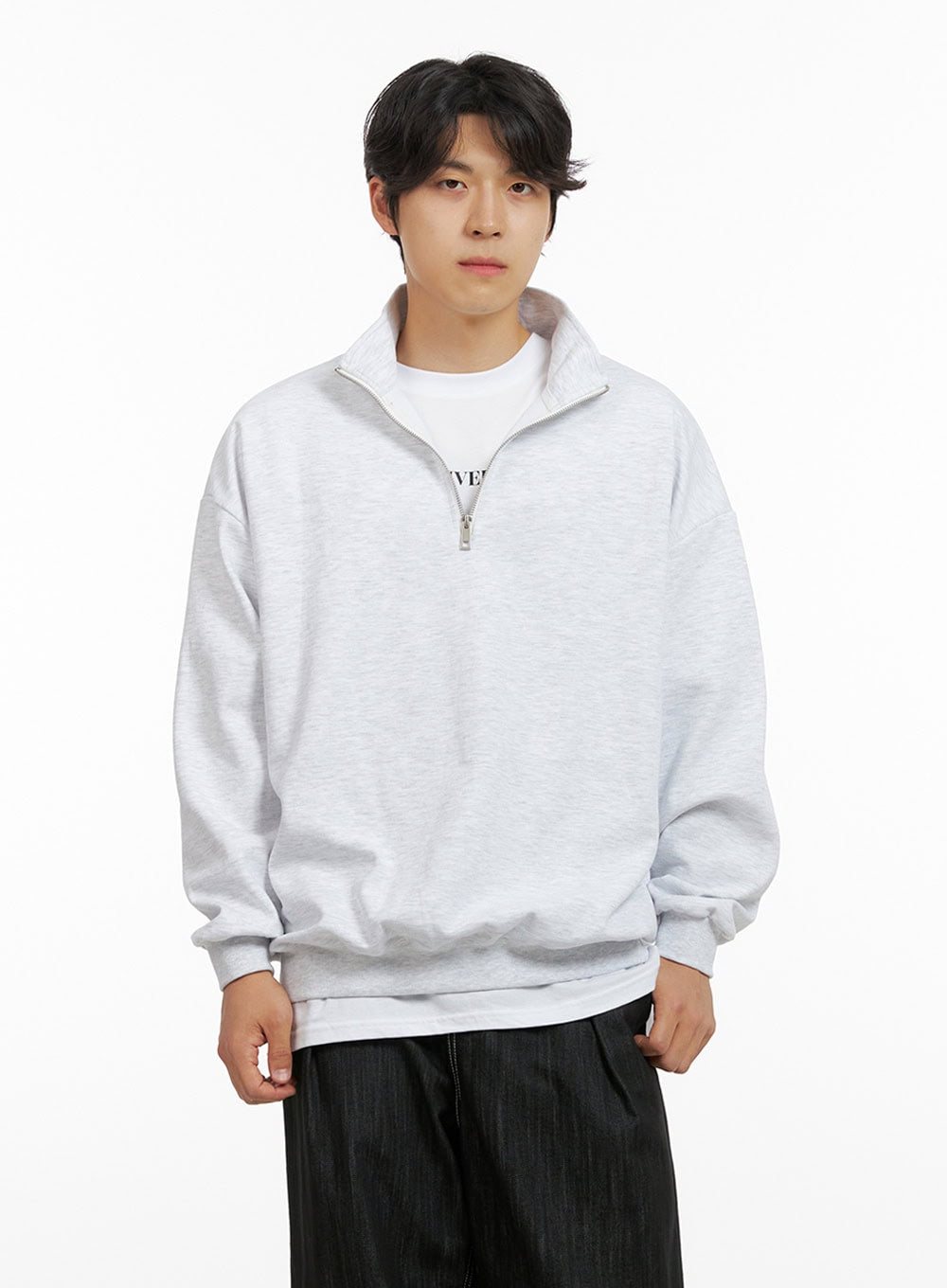 Men's Cozy Zip-Up Solid Sweatshirt (White) IG409
