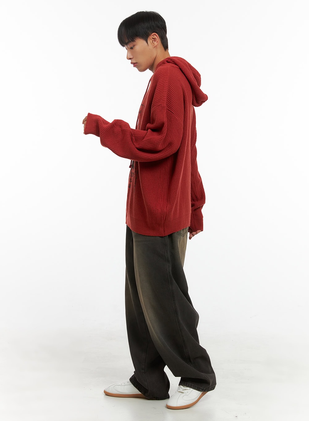 Men's Washed Cotton Wide Leg Jeans (Black) IS420