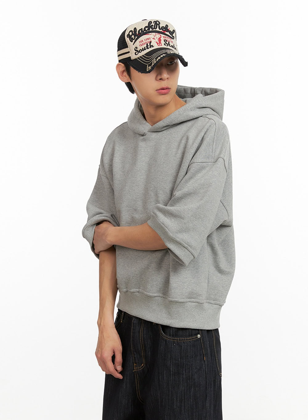 Men's Cozy Boxy Fit Hooded Sweatshirt (Gray) IU405