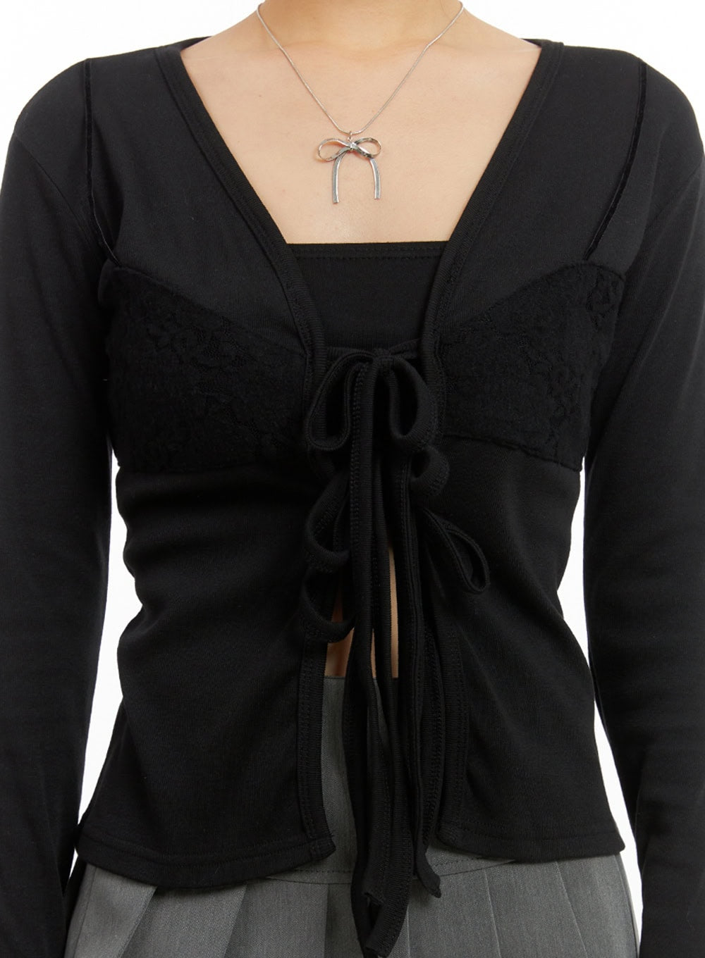 Ribbon Strap Solid Cardigan IS402