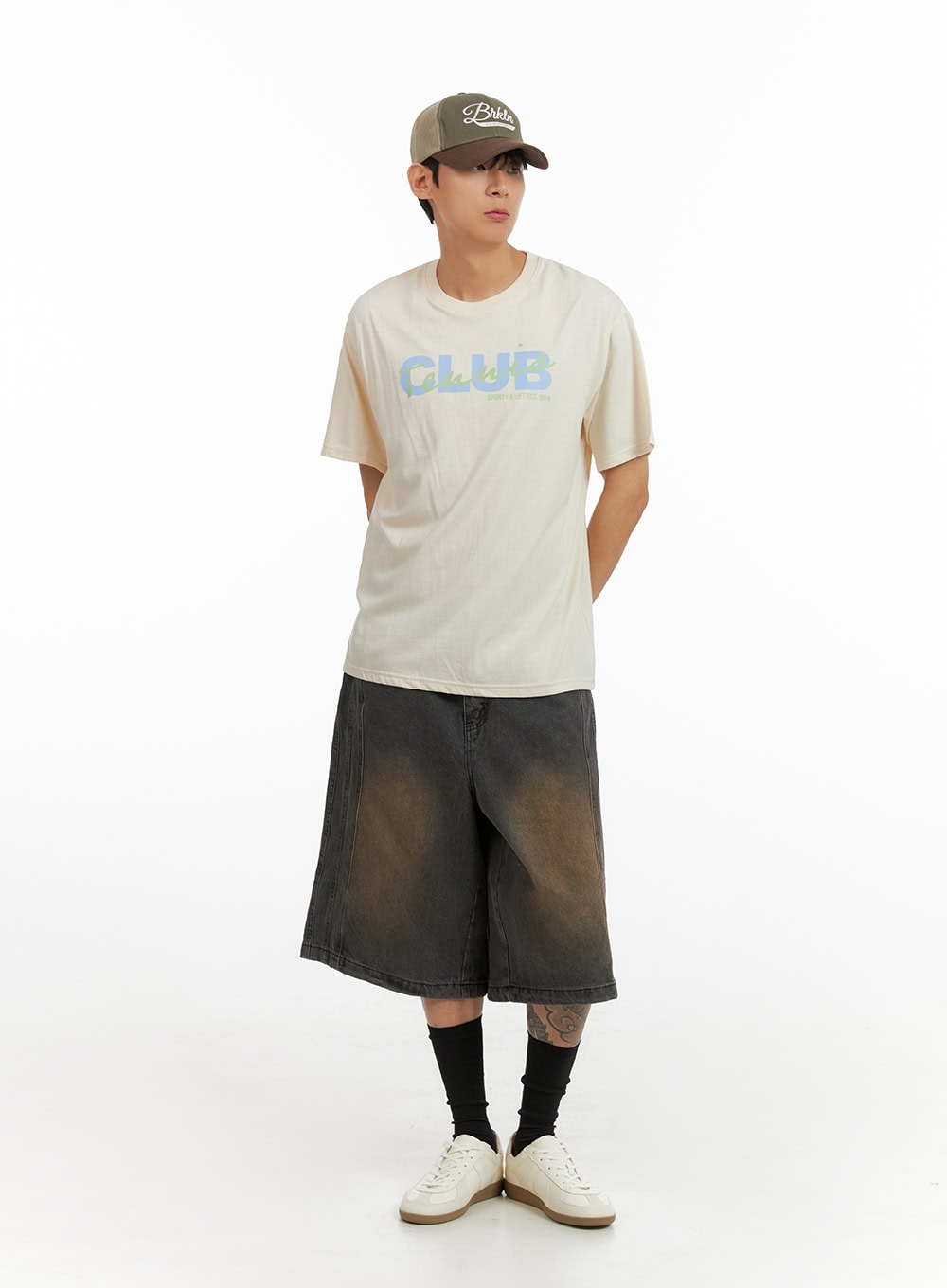 Men's Lettering Round Neck T-Shirt (Light Beige) IU419