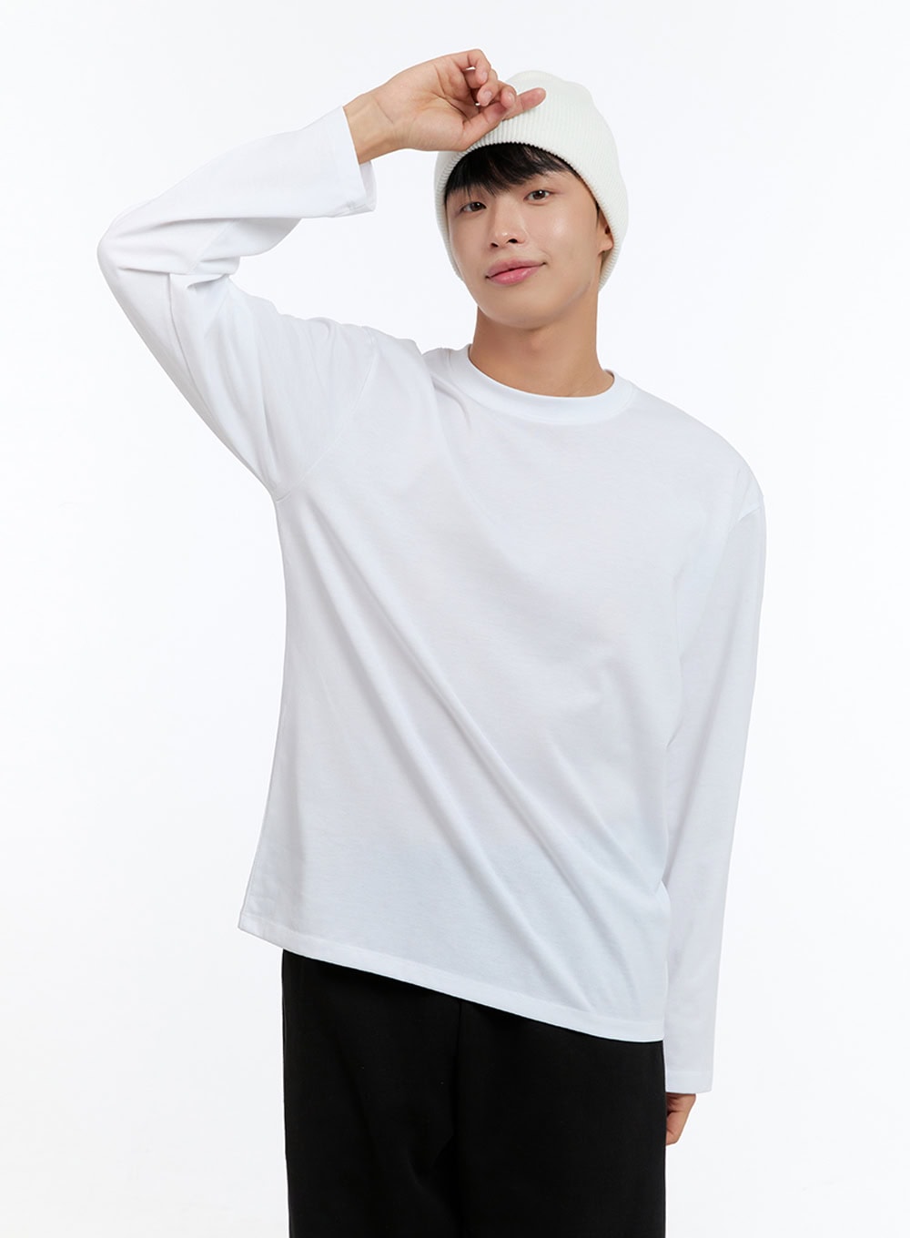 Men's Basic Cotton Long Sleeve T-Shirt (White) IS412