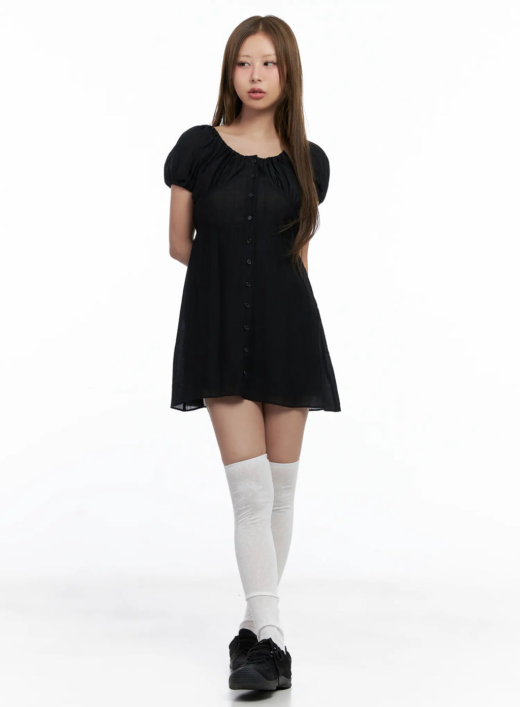 Shirred Puff-Sleeve Mini Dress CL510