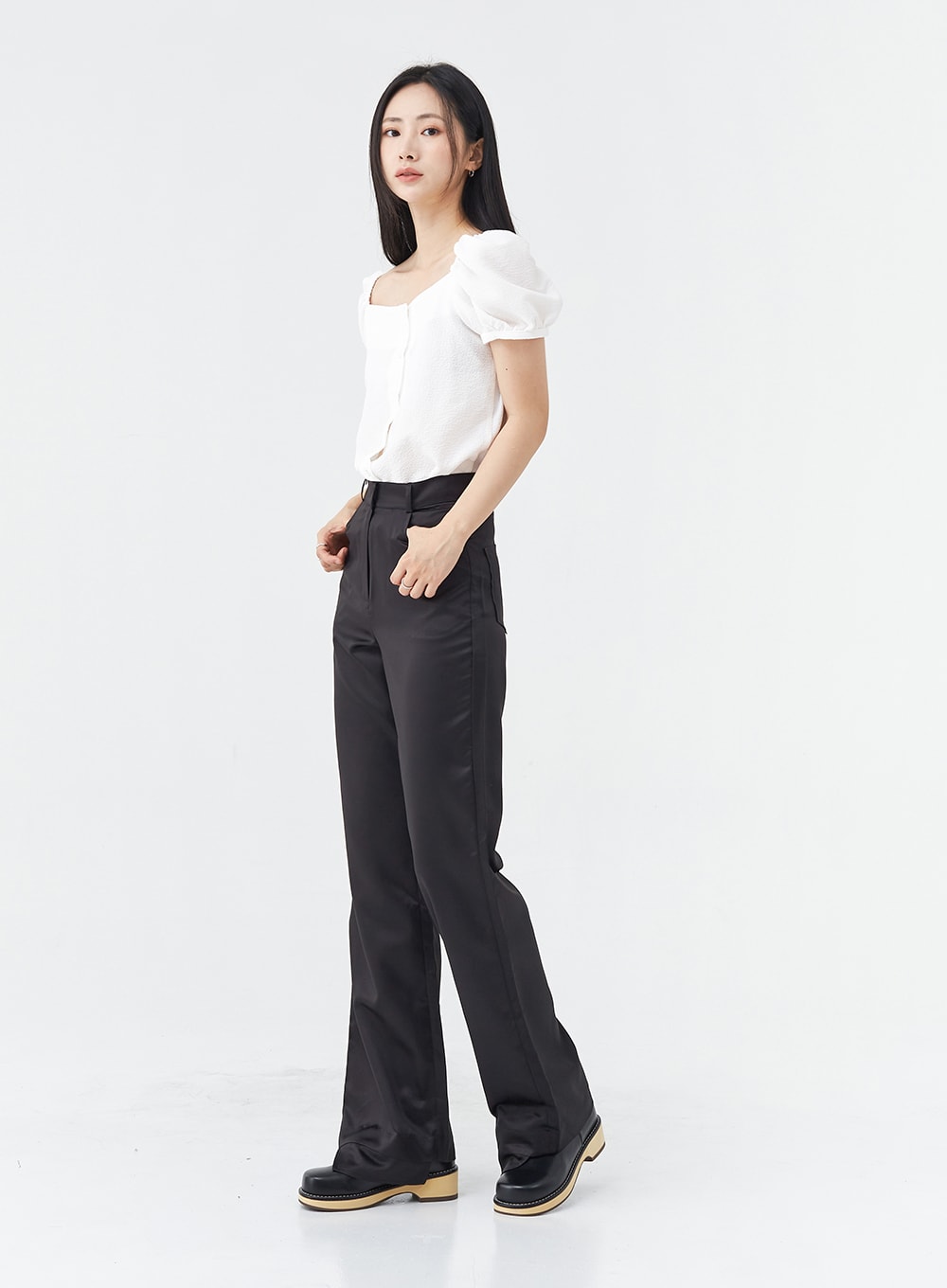 Satin Slit Straight Fit Tailored Pants OG10