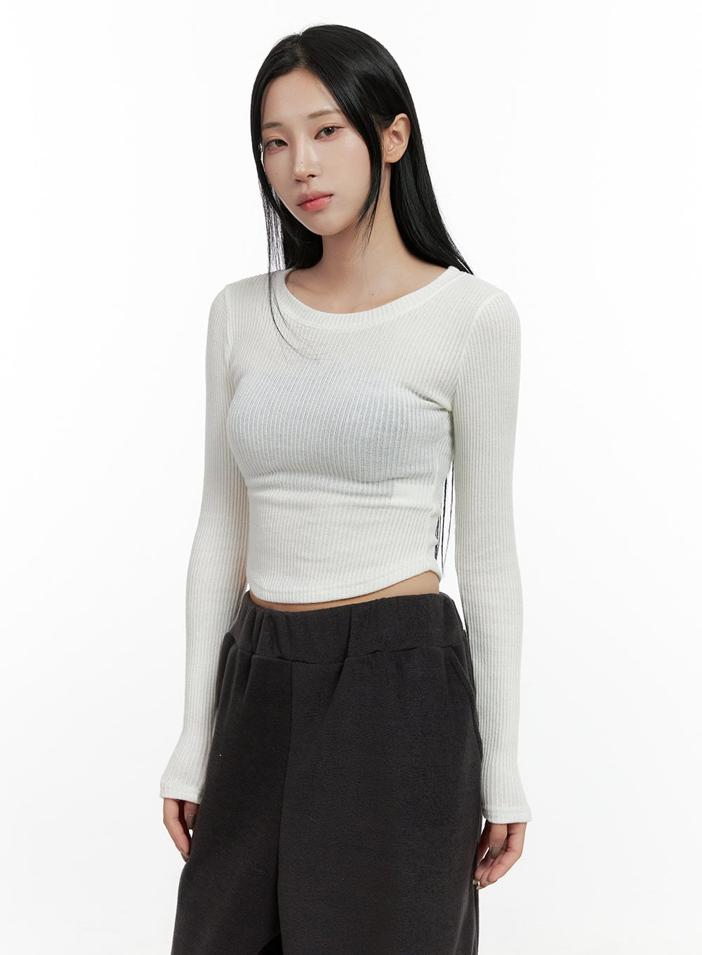 Long Sleeve Round Neck Crop Top CN408
