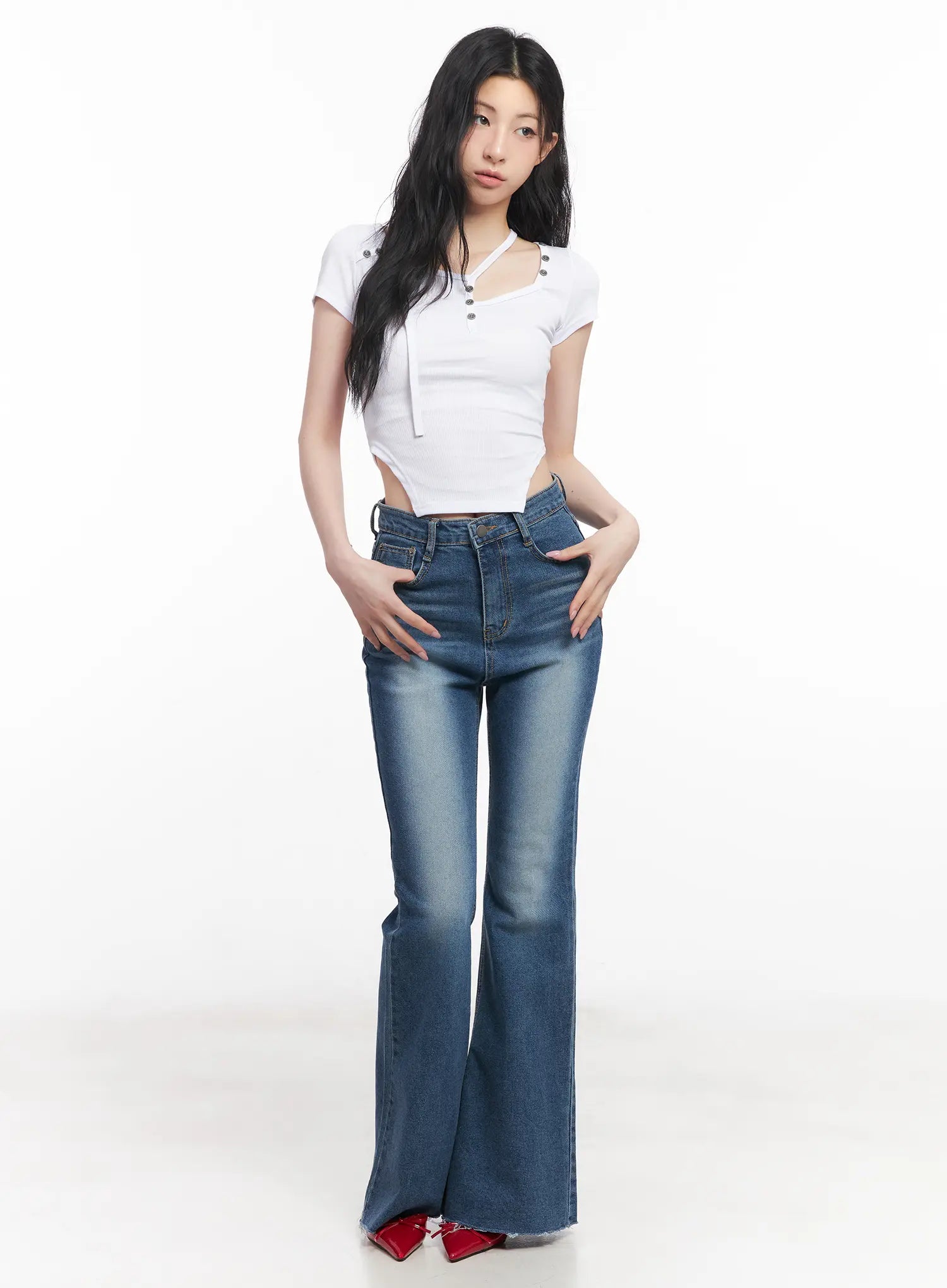 Asymmetric Cut-Out Slim-Fit Top CU511