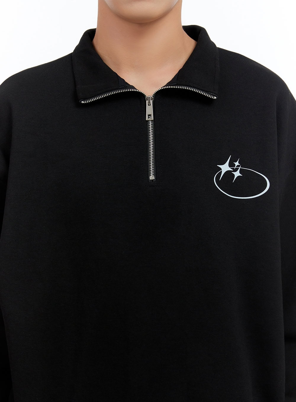 Men's Classic Cotton Half-Zip Graphic Hoodie (Black) IS413