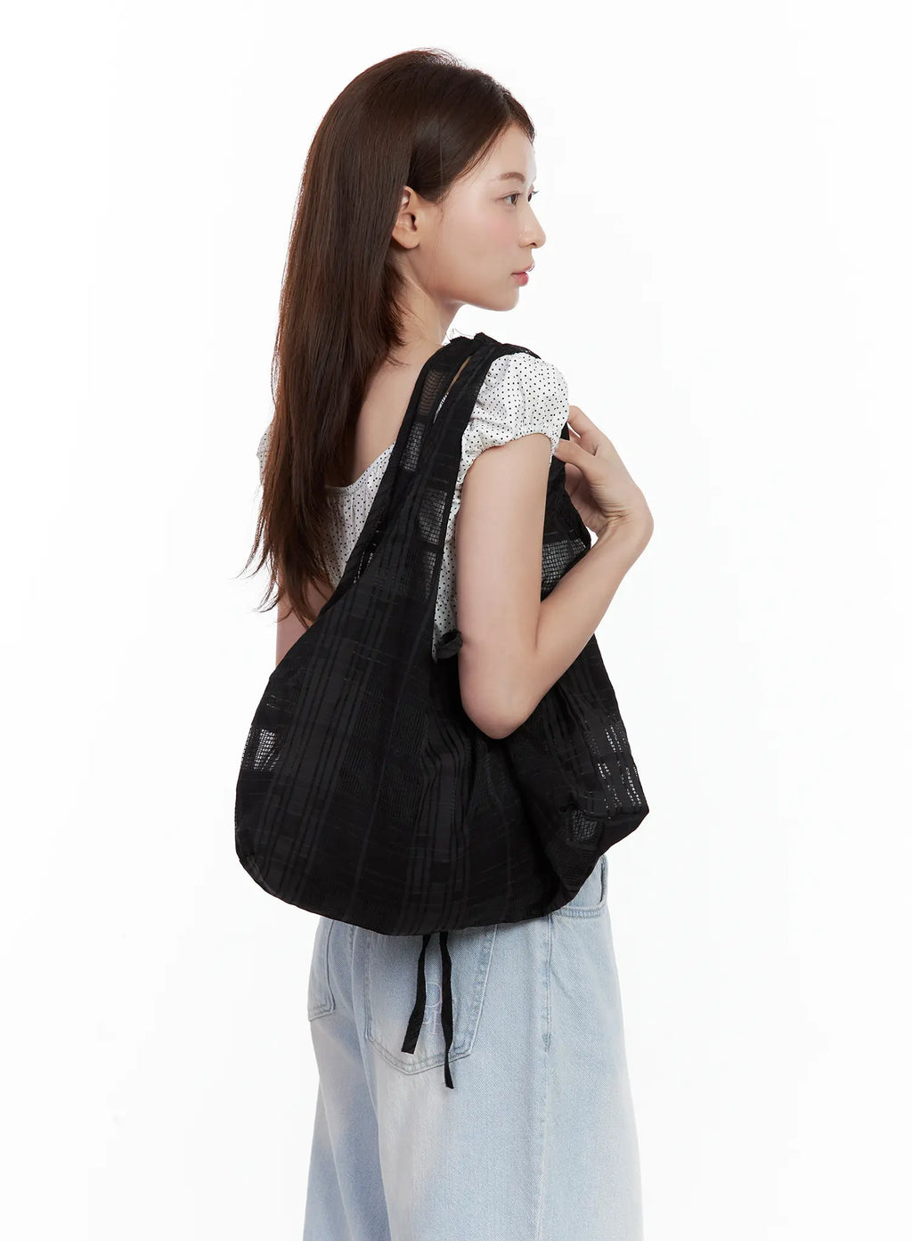 Black Mesh Plaid Shoulder Bag CL502