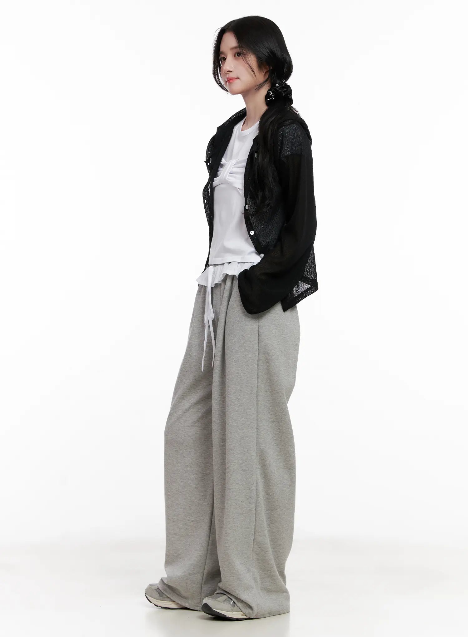 Sheer Button-Up Long Sleeve Zip-Up CL516