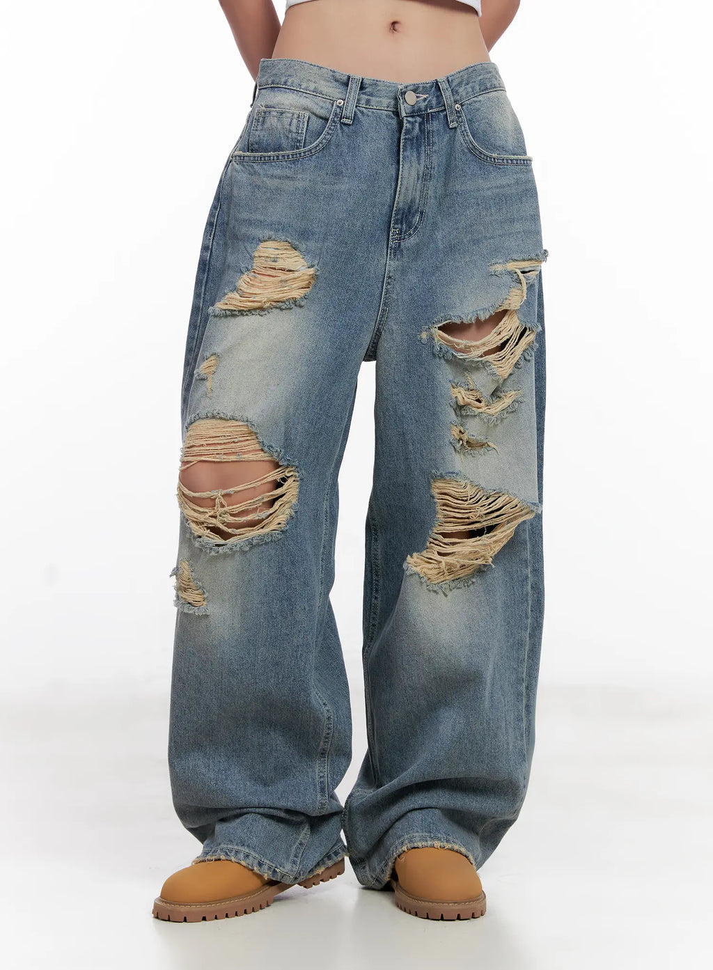 Manon Washed Distressed Wide Jeans CL518