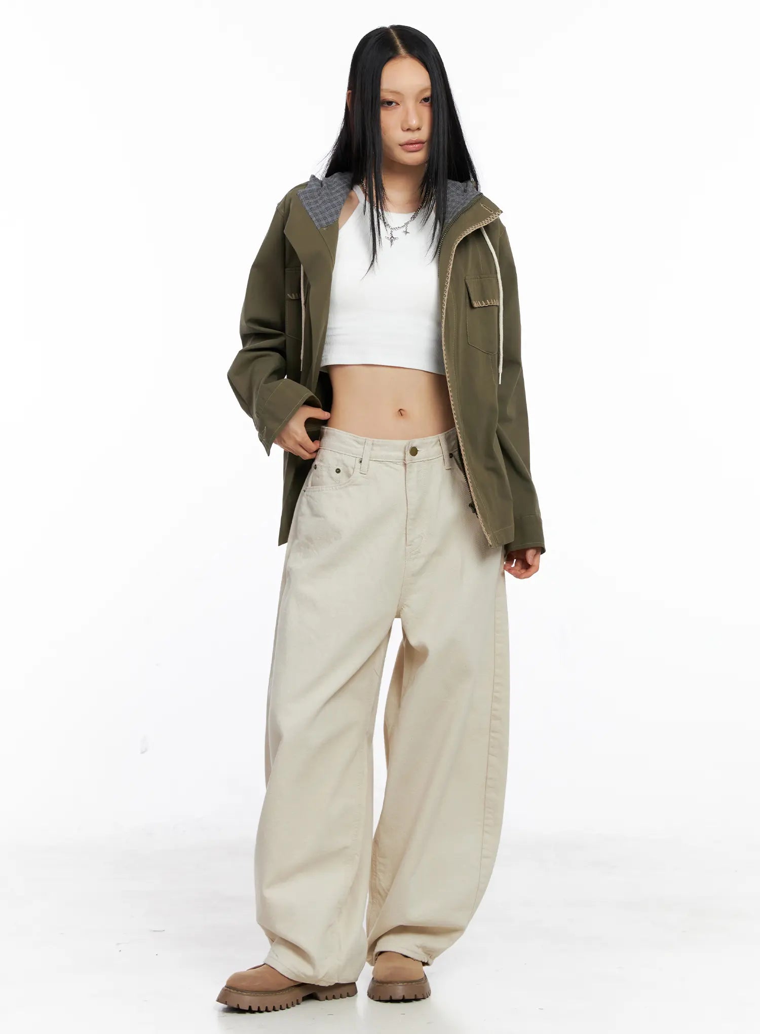 Two-Tone Embroidered Cotton Hoodie Jacket CS511