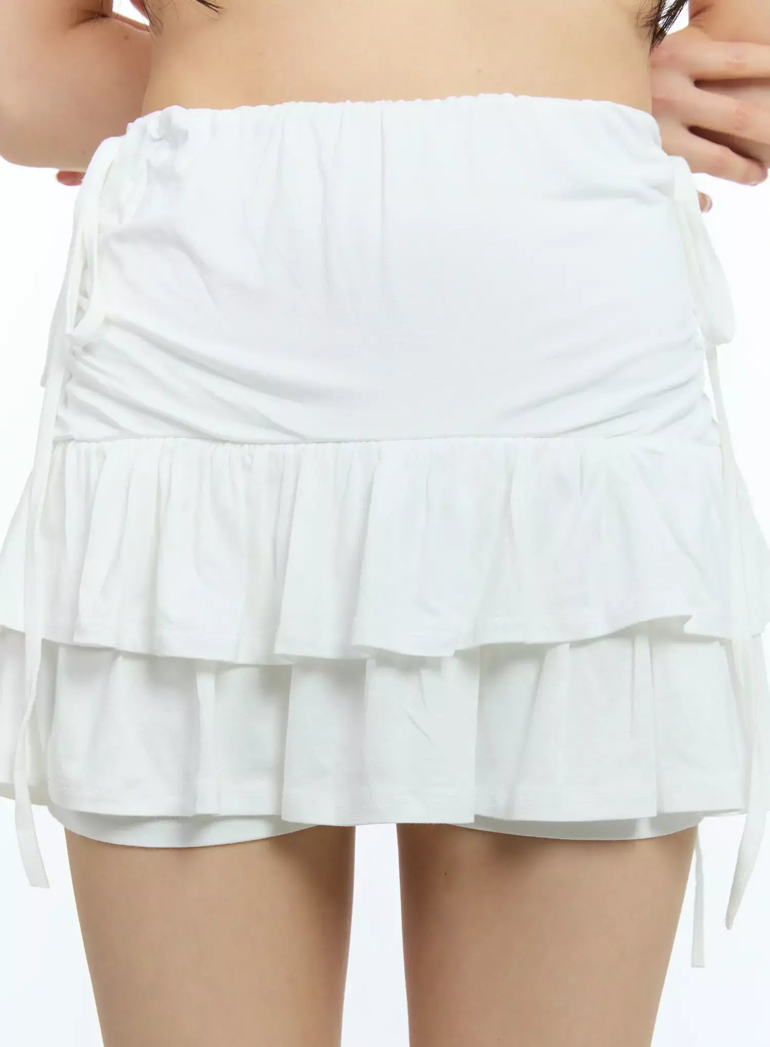 Ruffle Shirred Ribbon Mini Skirt IU524