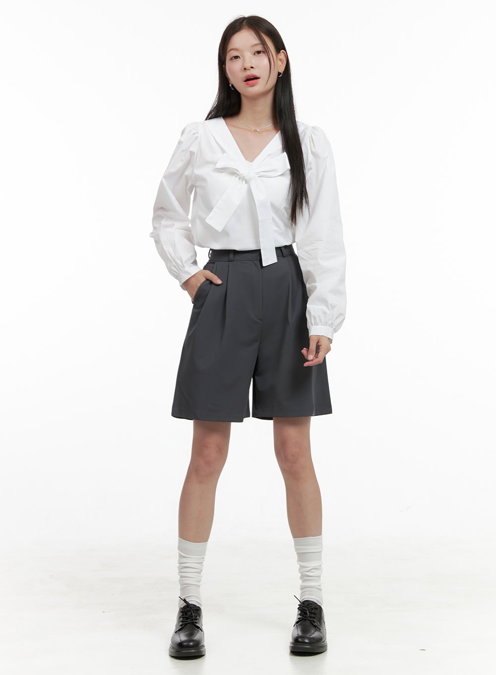 Pintuck Wide Tailored Shorts OG416