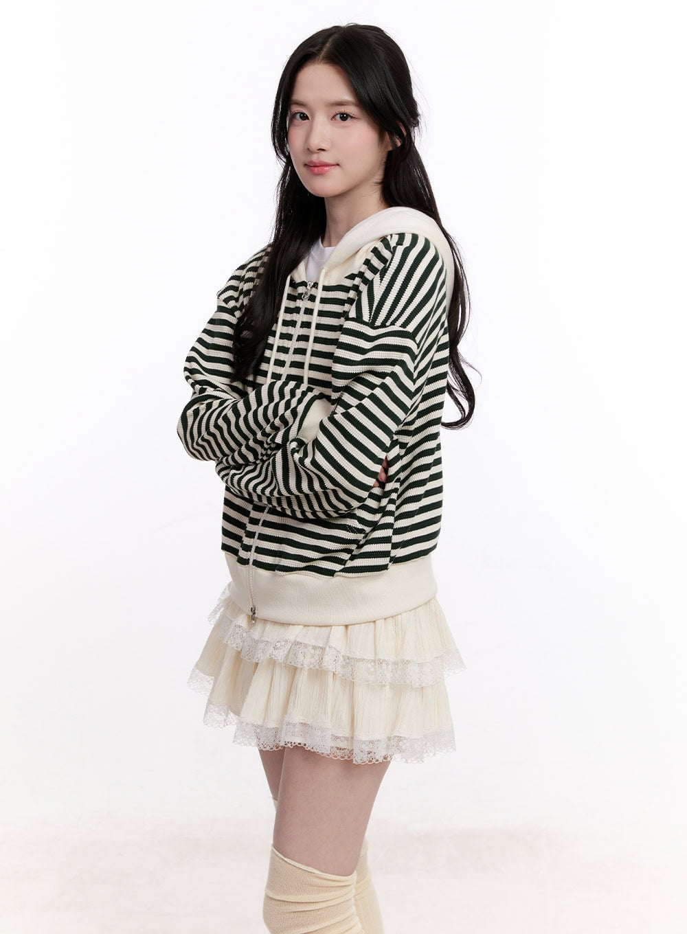 Stripe Zip-Up Hooded Knit Jacket CM527