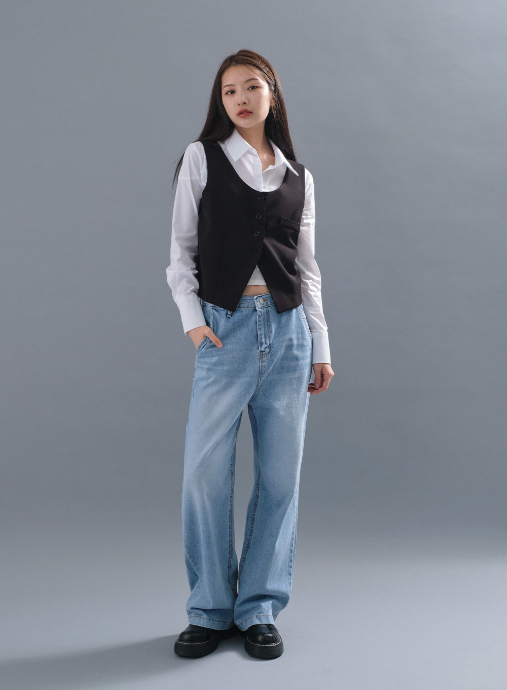 Cropped Button Down Vest CM3