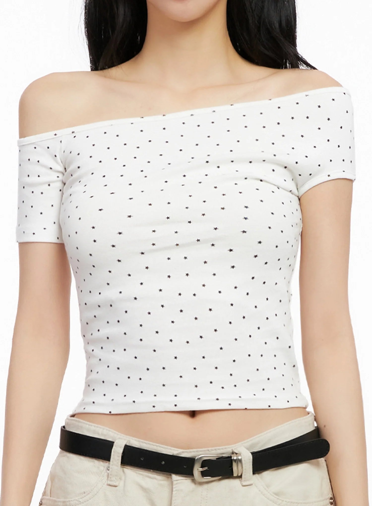Star Print Off-Shoulder Crop Top IG508