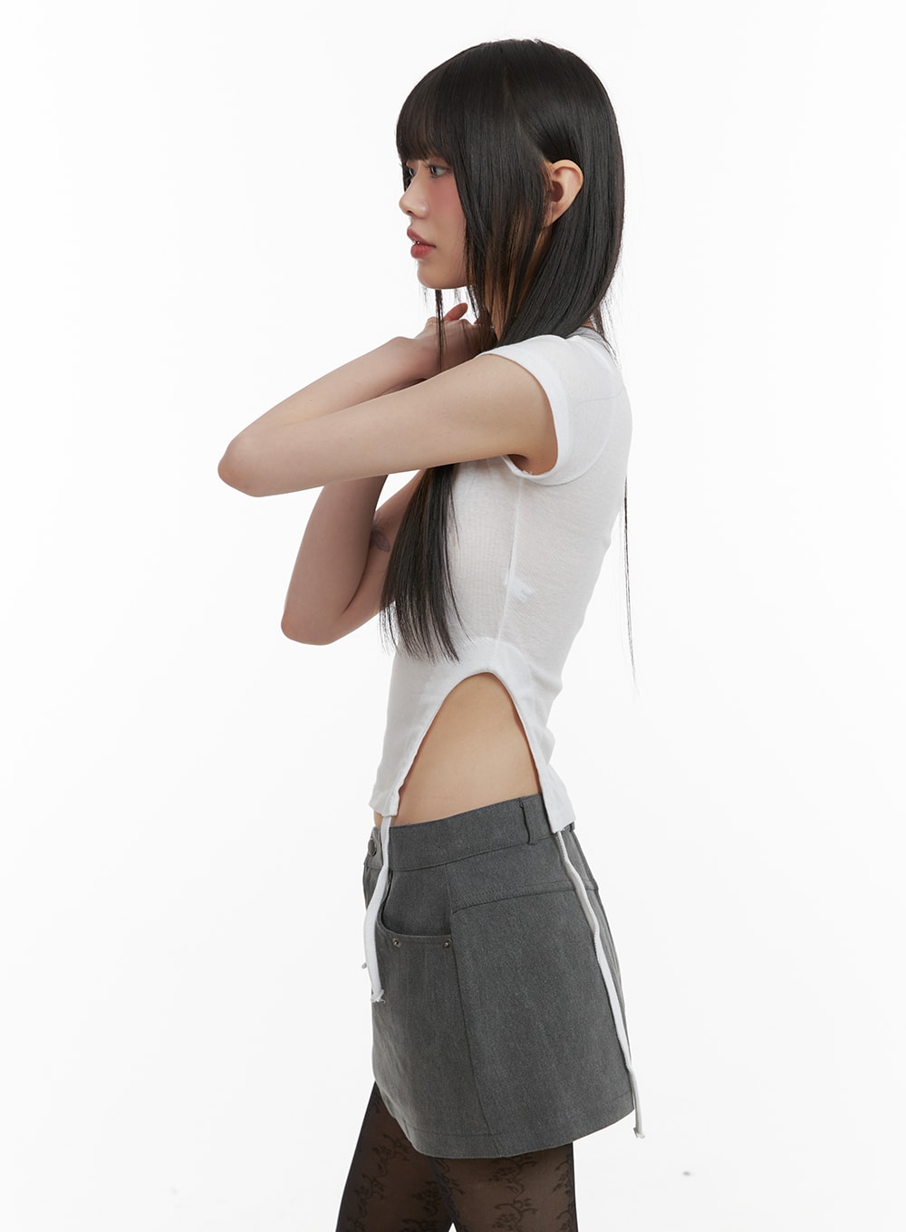 Side Slit Round Neck Tee CA422