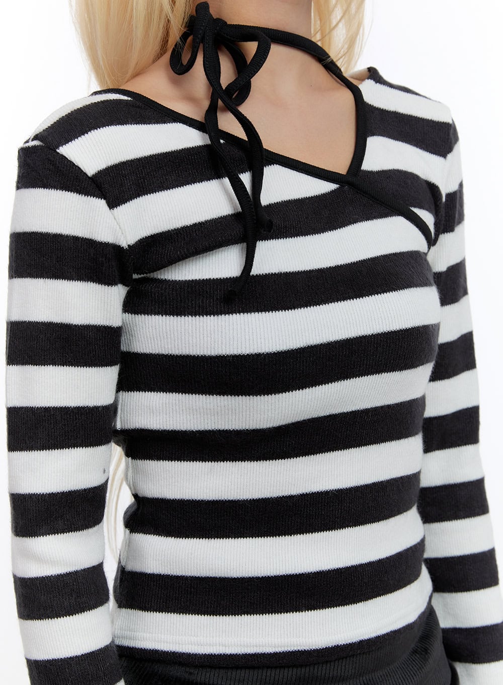 Unbalanced Strip  V-Neck Sleeve Crop CO419