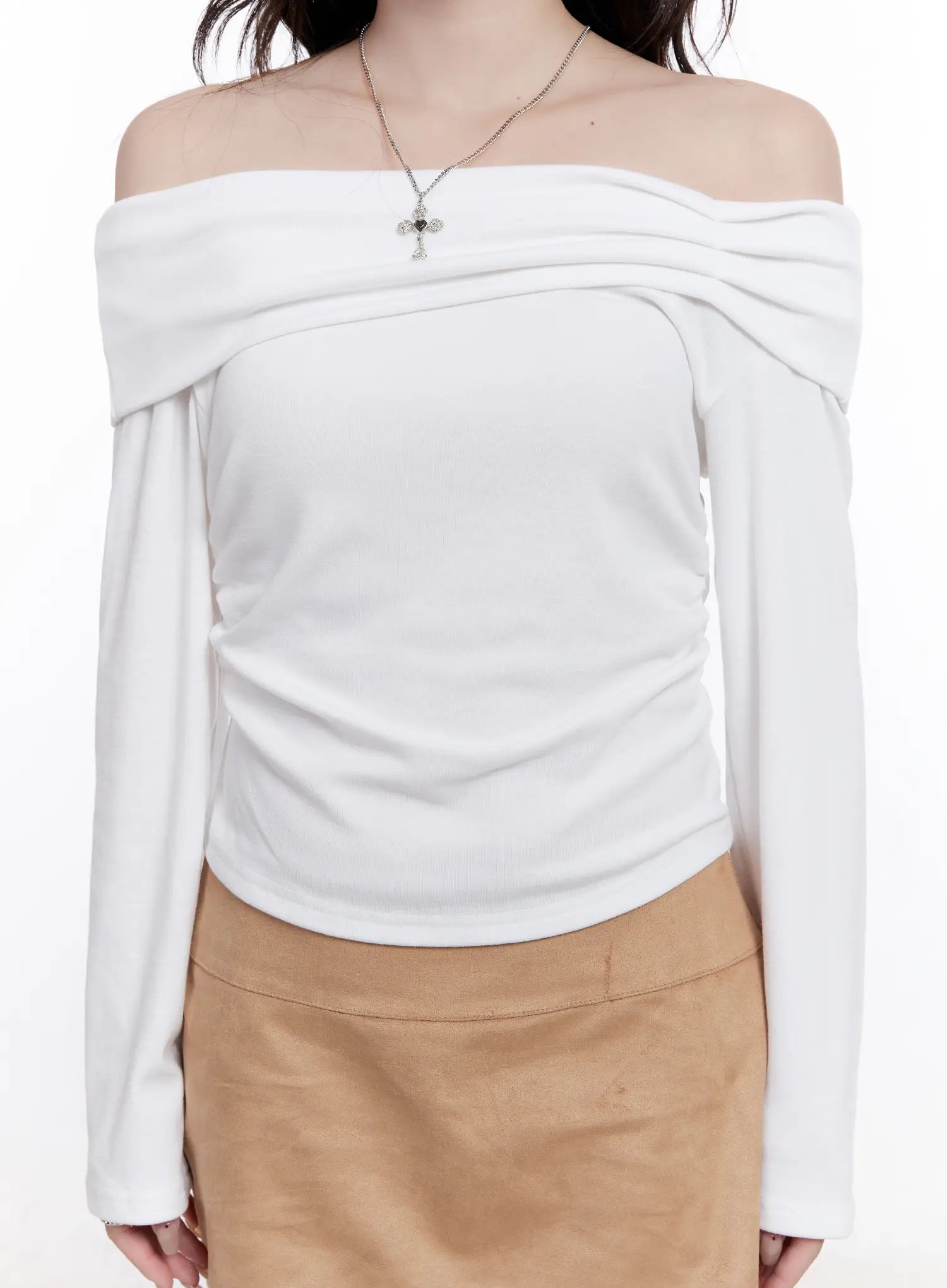 Shirred Off-Shoulder Long Sleeve Top CO501