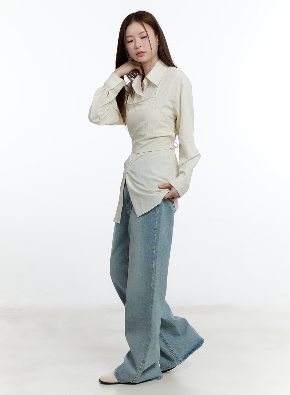 Kacy Washed Wide-Fit Flared Jeans CM521