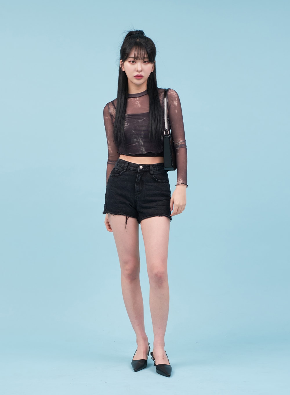 Tie-dye Sheer Cropped Long-sleeve Top CA07