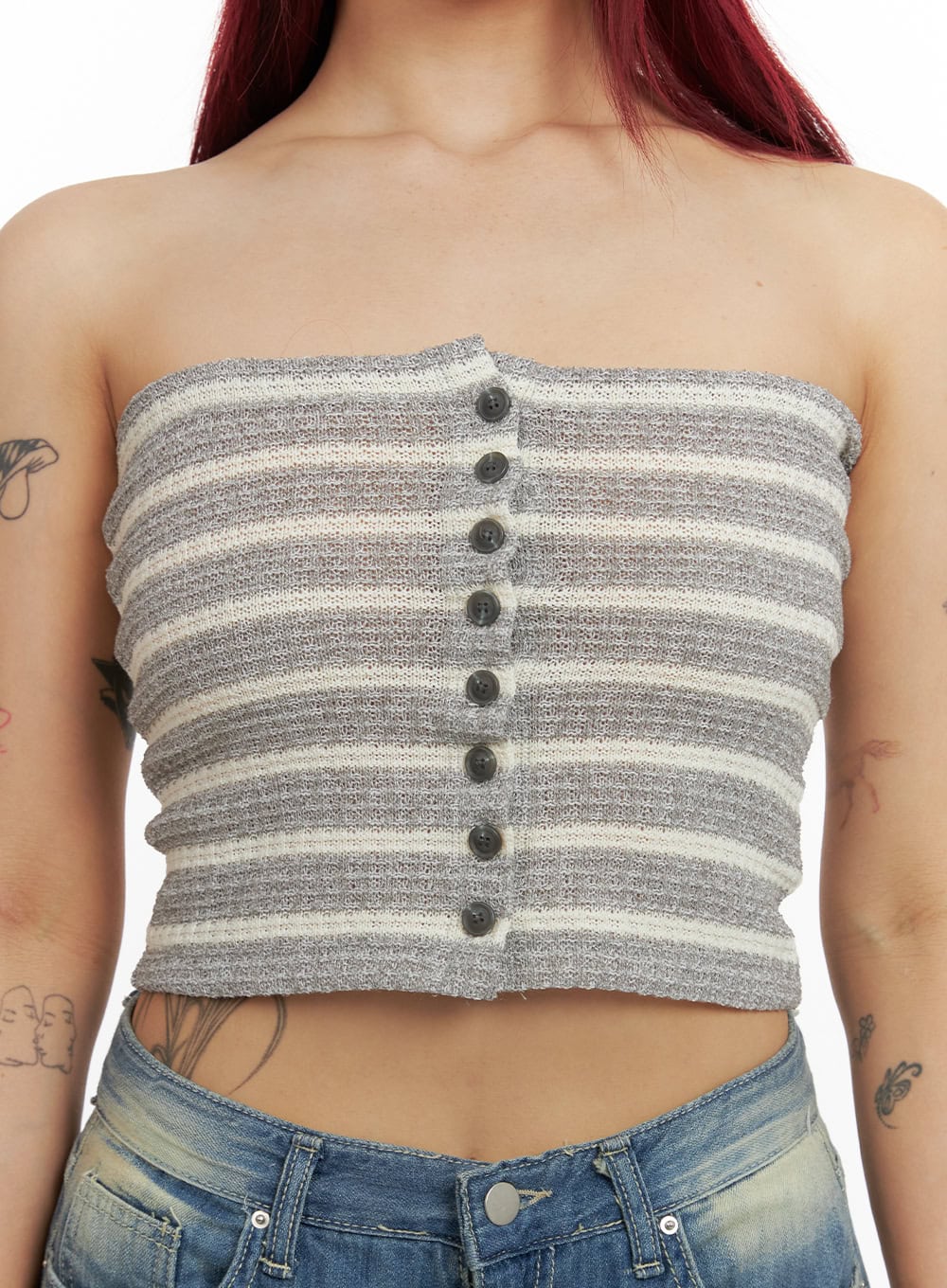 Stripe Buttoned Tube Top CY429