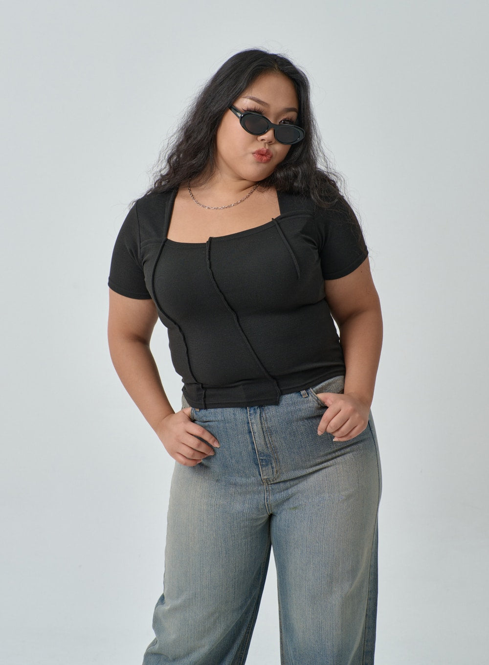 Plus Square Neck Crop T-Shirt IF317