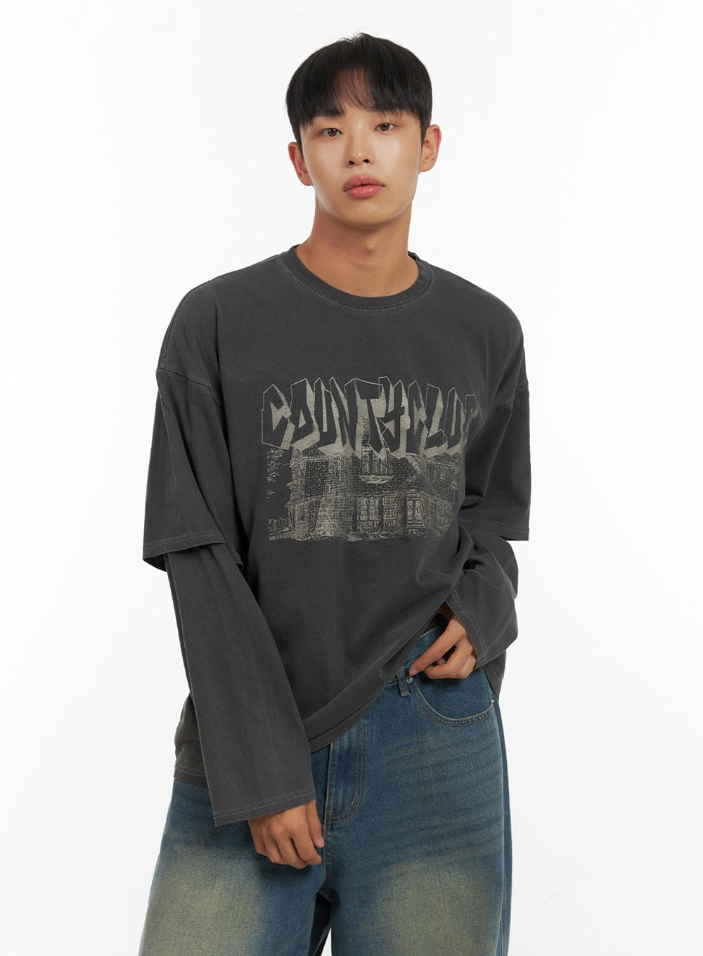 Men's Cotton Graphic Layered Long Sleeve IS420
