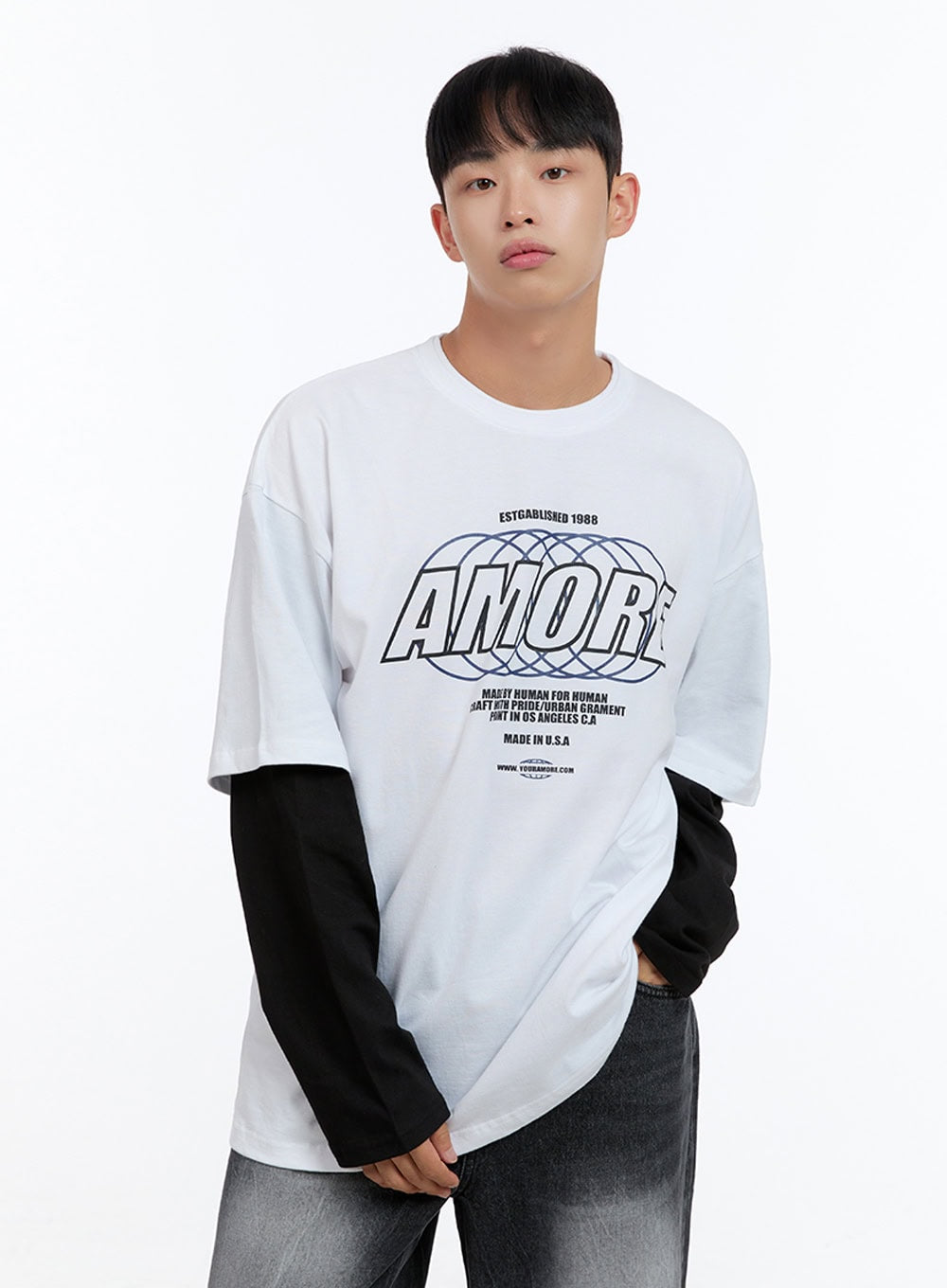 Men's Oversize Cotton Graphic Layered T-Shirt IS413