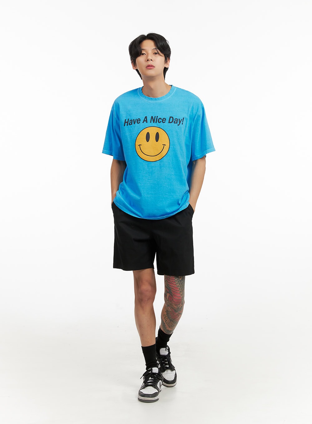 Men's Smile Graphic Lettering T-Shirt IY416