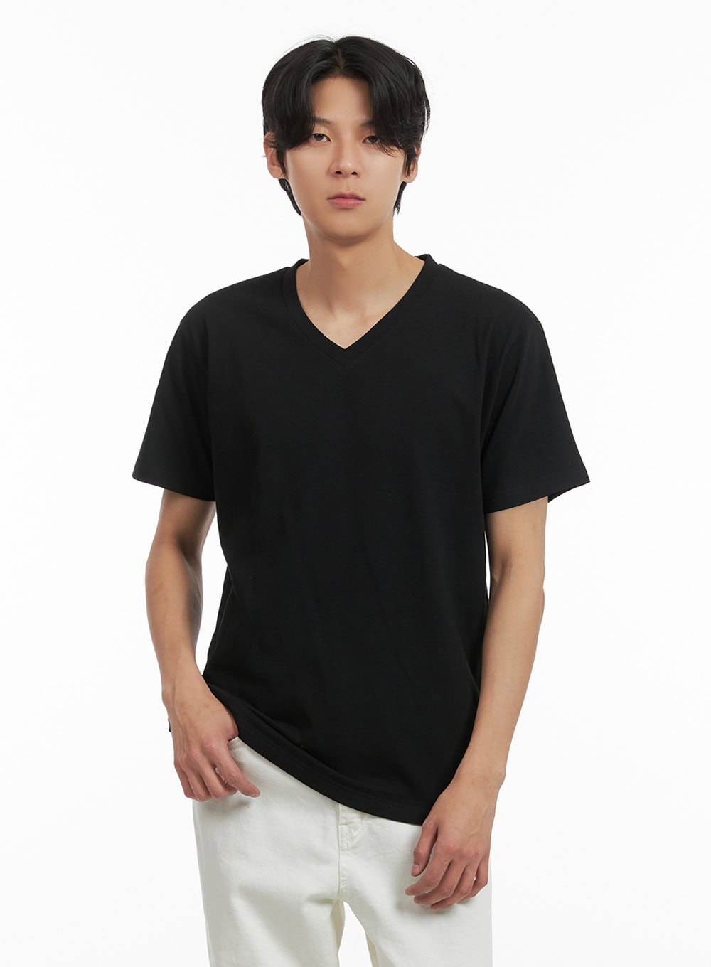 Men's Basic V-Neck T-Shirt (Black) IY402