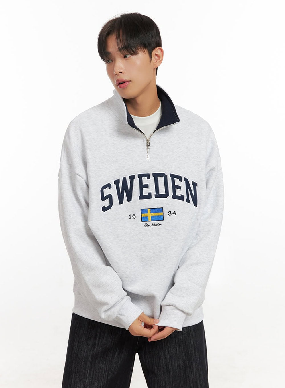 Men's Embroidered Half Zip-Up Sweatshirt ID406
