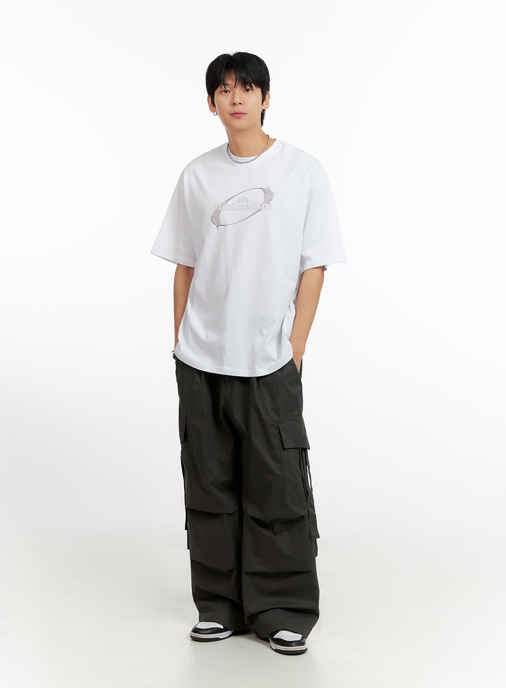 Men's Cargo Wide-Leg Pants (Dark Gray) IG402