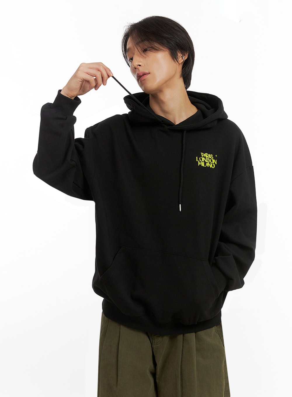 Men's Embroidered Oversized Hoodie (Black) IO417