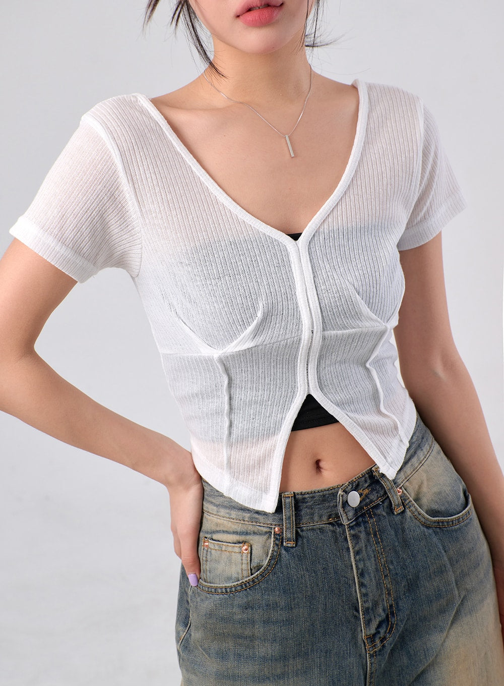 Mesh V-Neck Top IM329