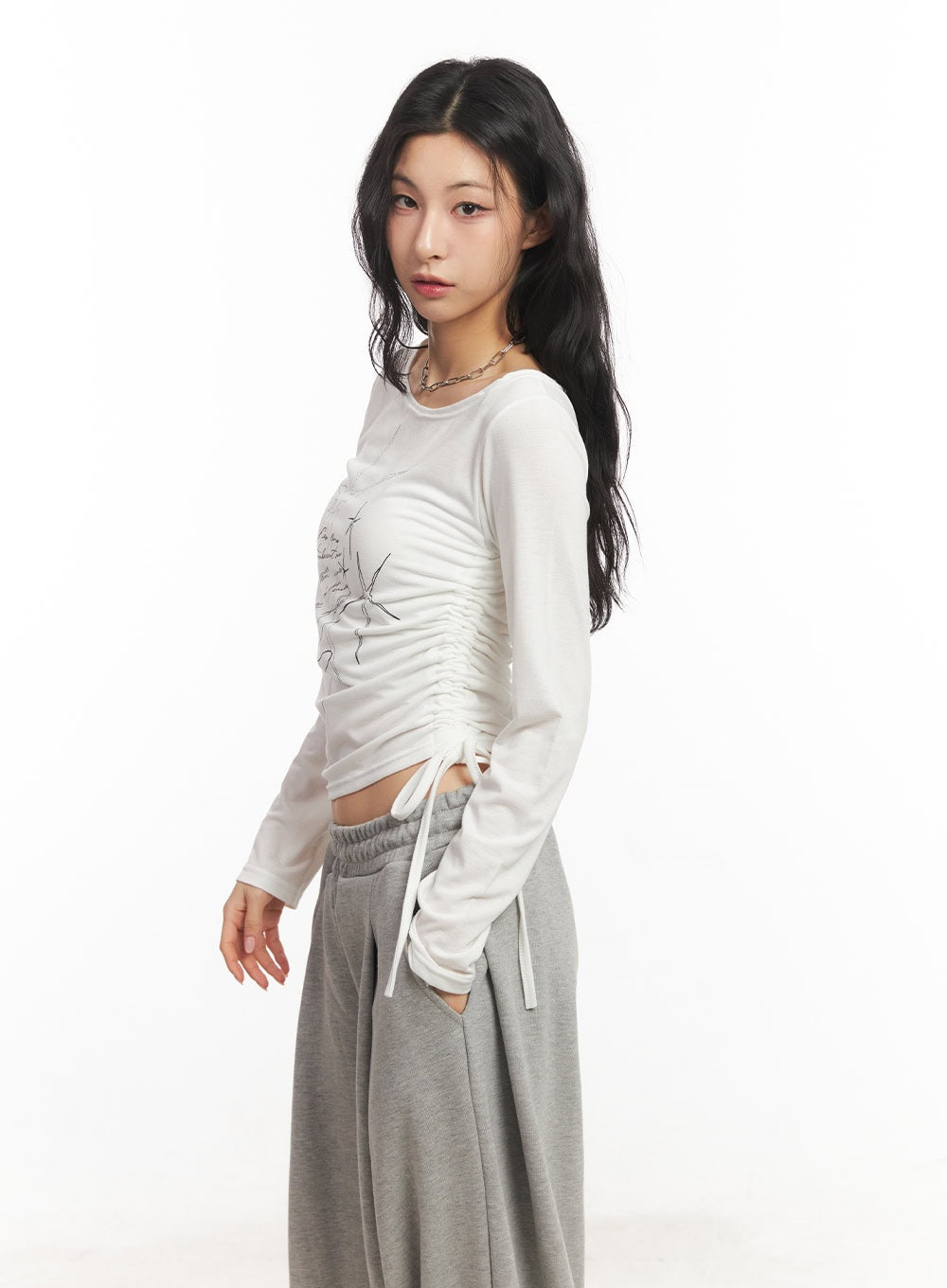 Graphic Shirred Crop Top CA504