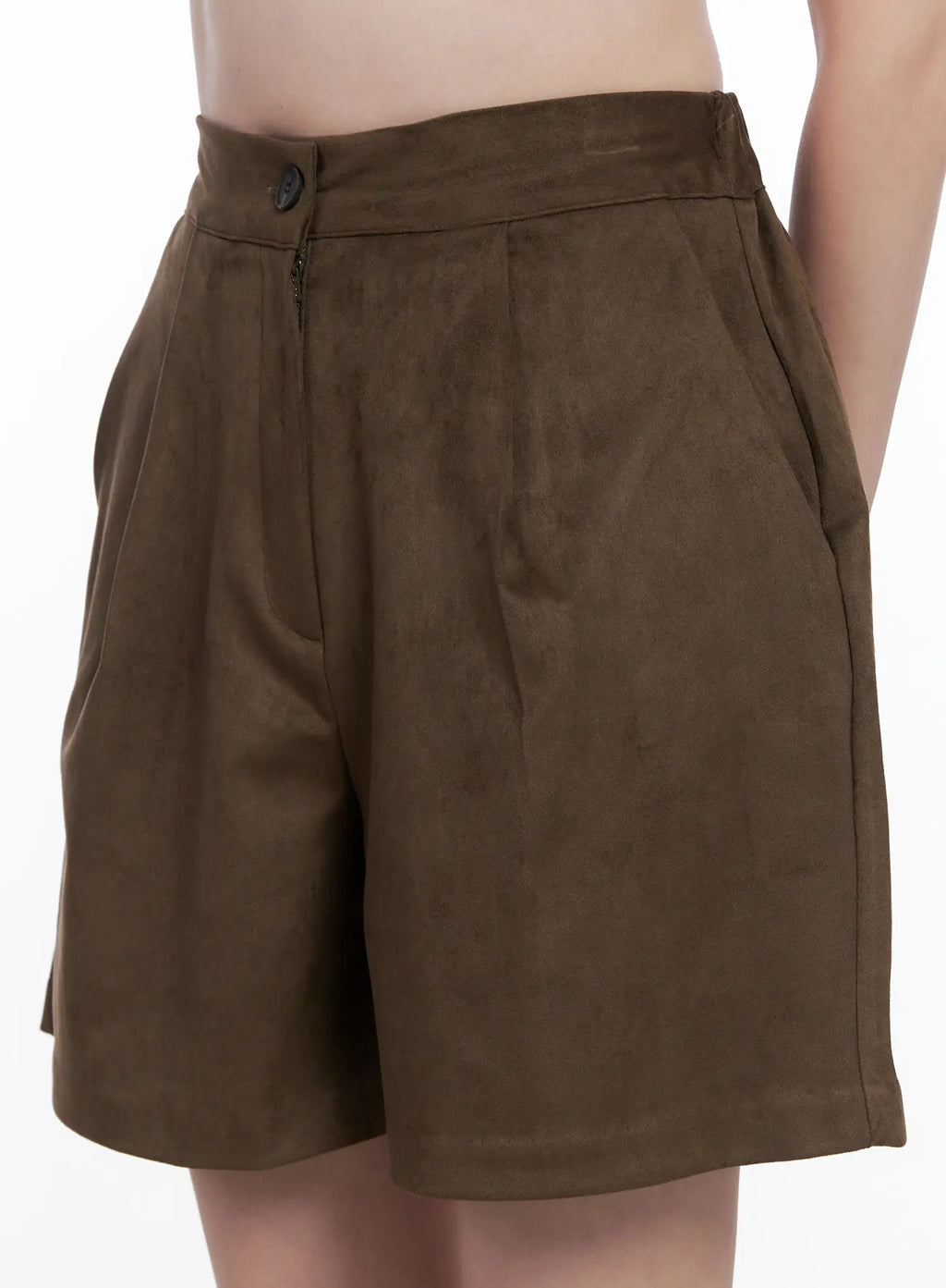 Brown Suede Pintuck Bermuda Shorts CG520