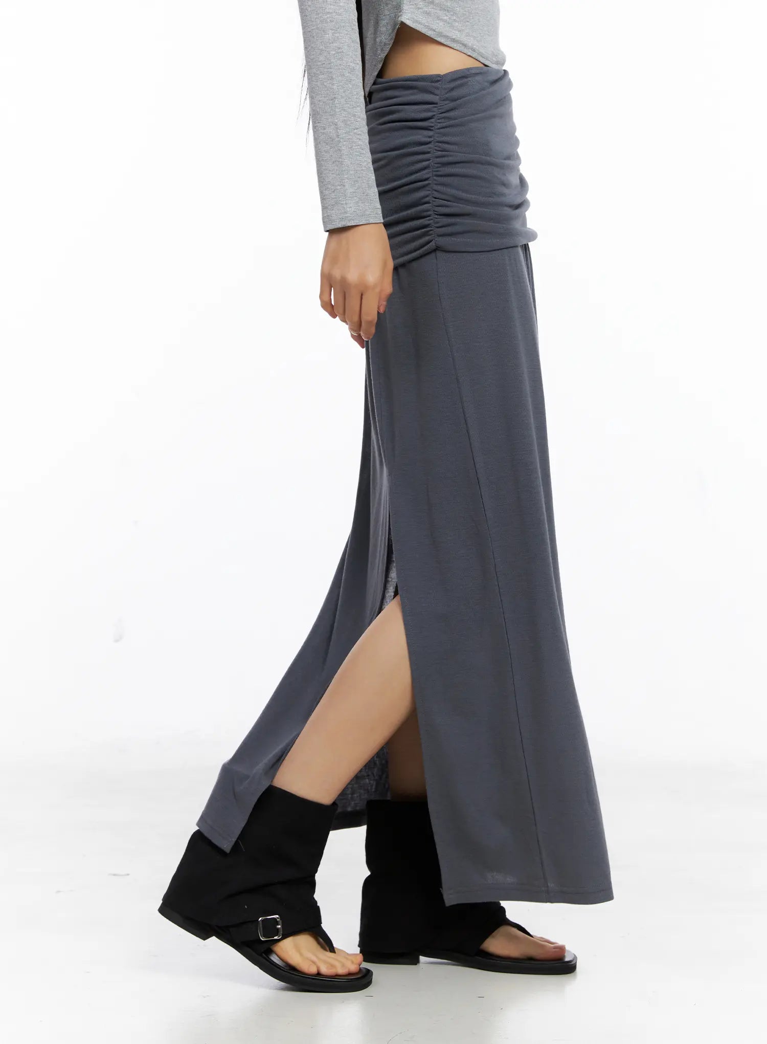 Shirred Waist Side-Cut Maxi Skirt CS509