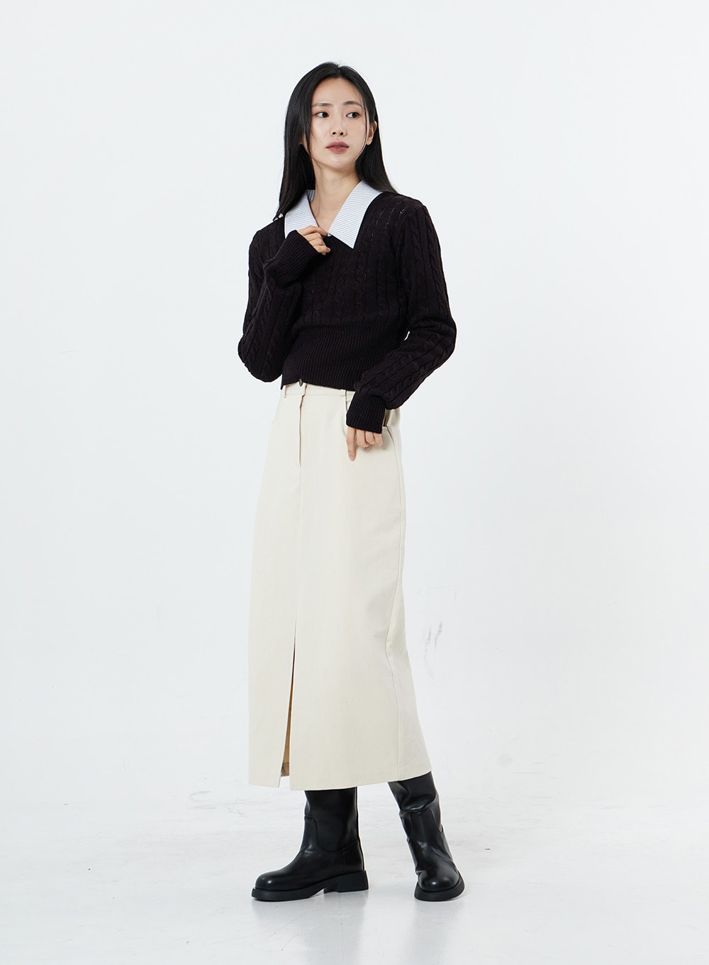 Round Neck Twist Crop Long Sleeve Knit OS26