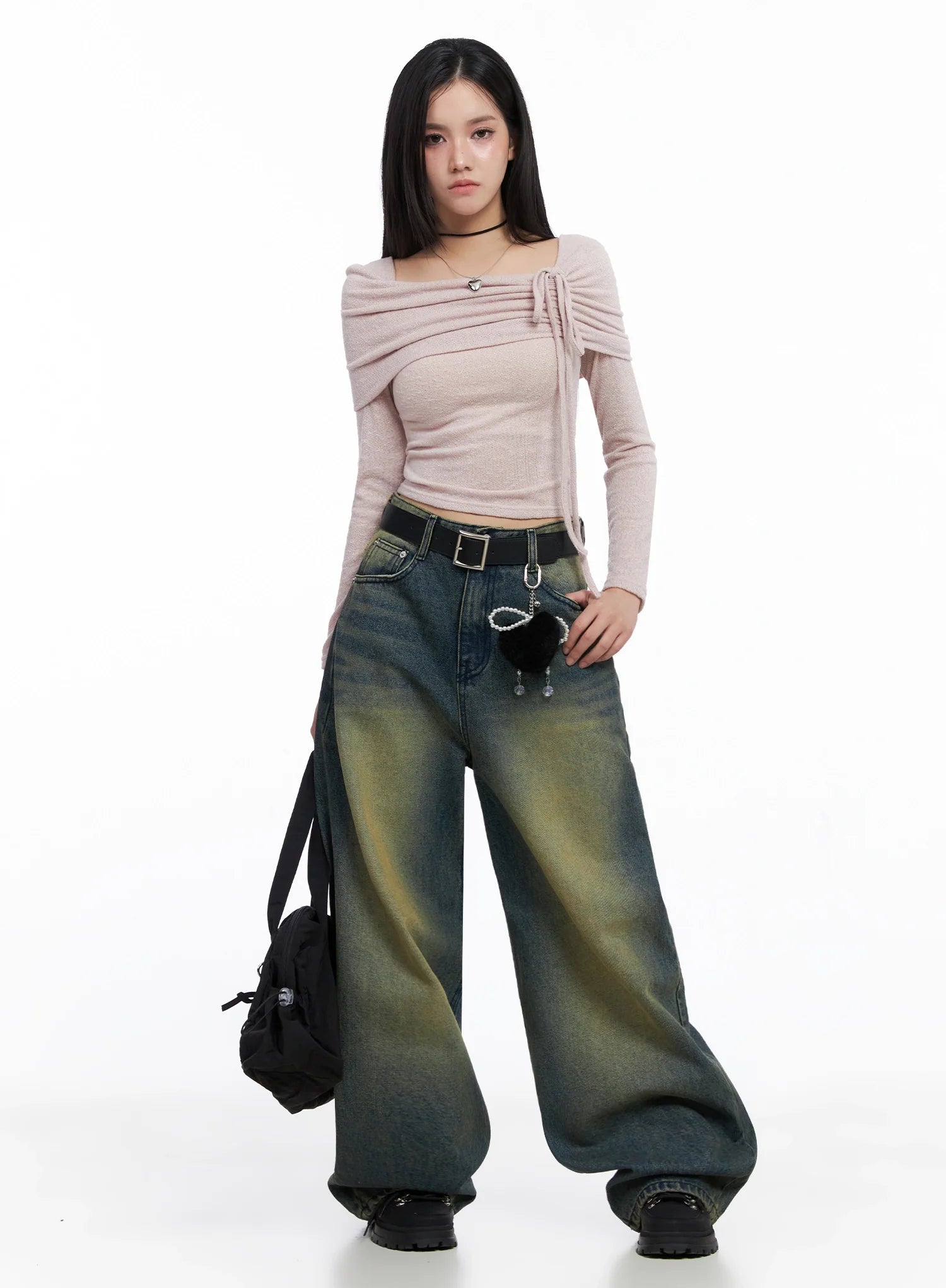 Ribbon Off-Shoulder Knit Top IS525