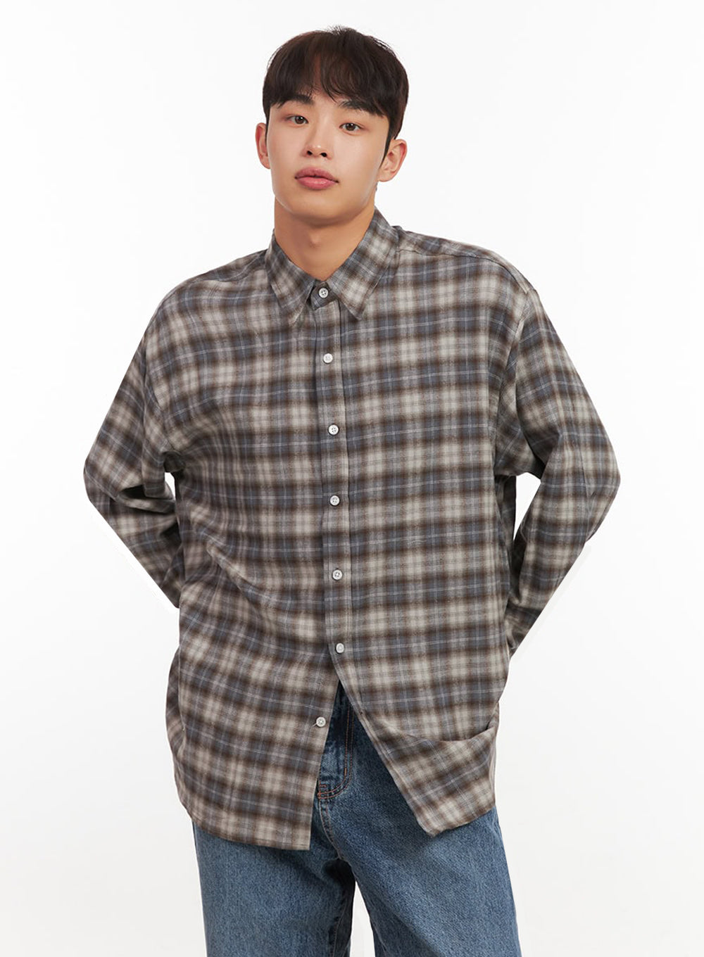 Men's Oversized Checkered Collar Shirt IF517