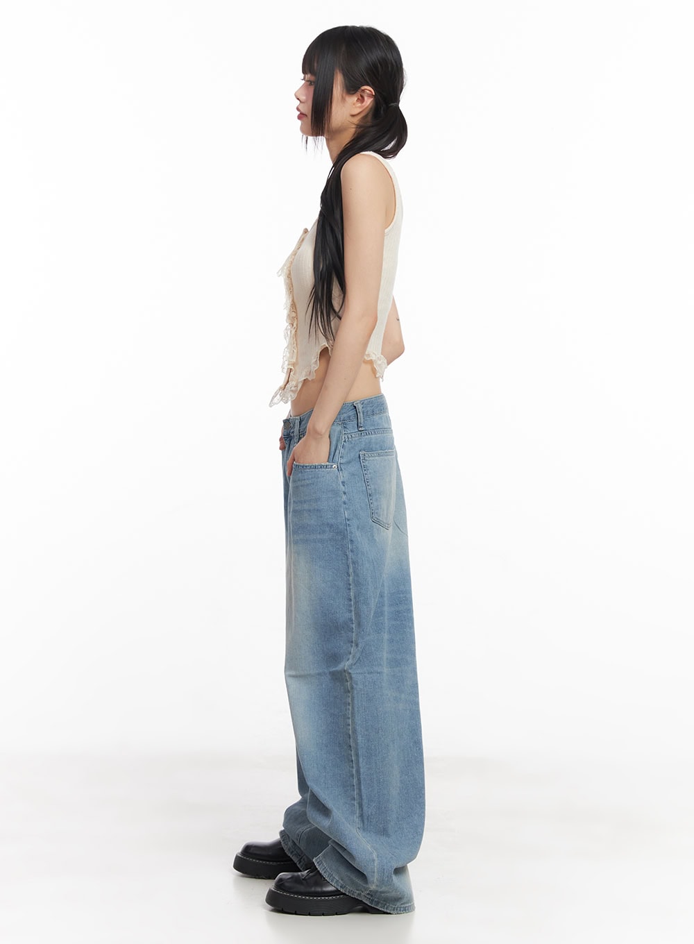 Elsa Washed Wide-Leg Jeans CY512