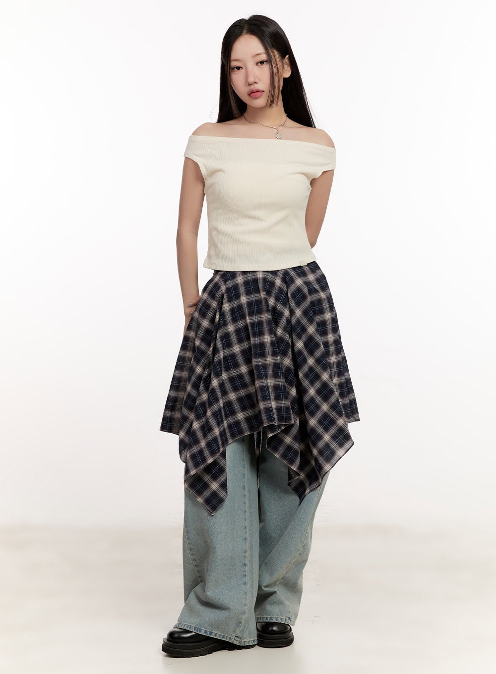 Checkered Layering Handkerchief Midi Skirt CM510