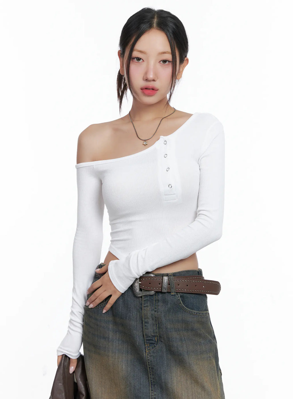 Off-Shoulder Asymmetric Long Sleeve Crop Top CS503