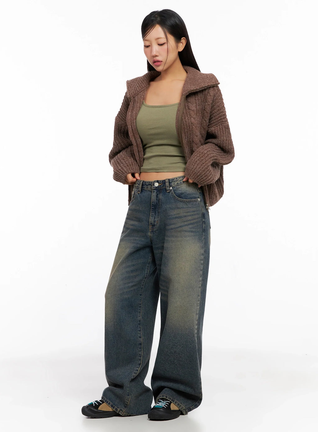 Chunky Knit Twist Zip-Up Cardigan IG528