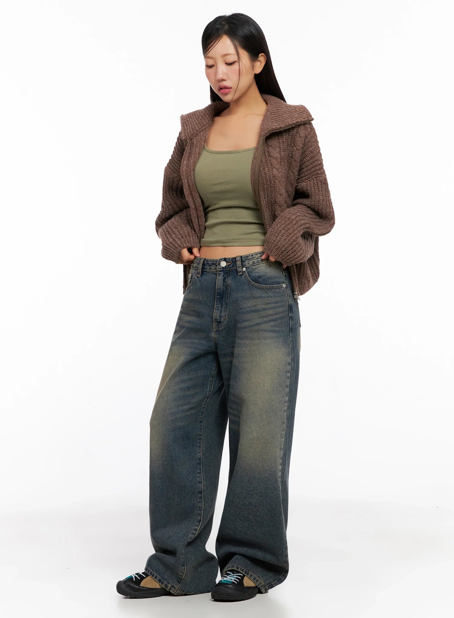 Chunky Knit Twist Zip-Up Cardigan IG528