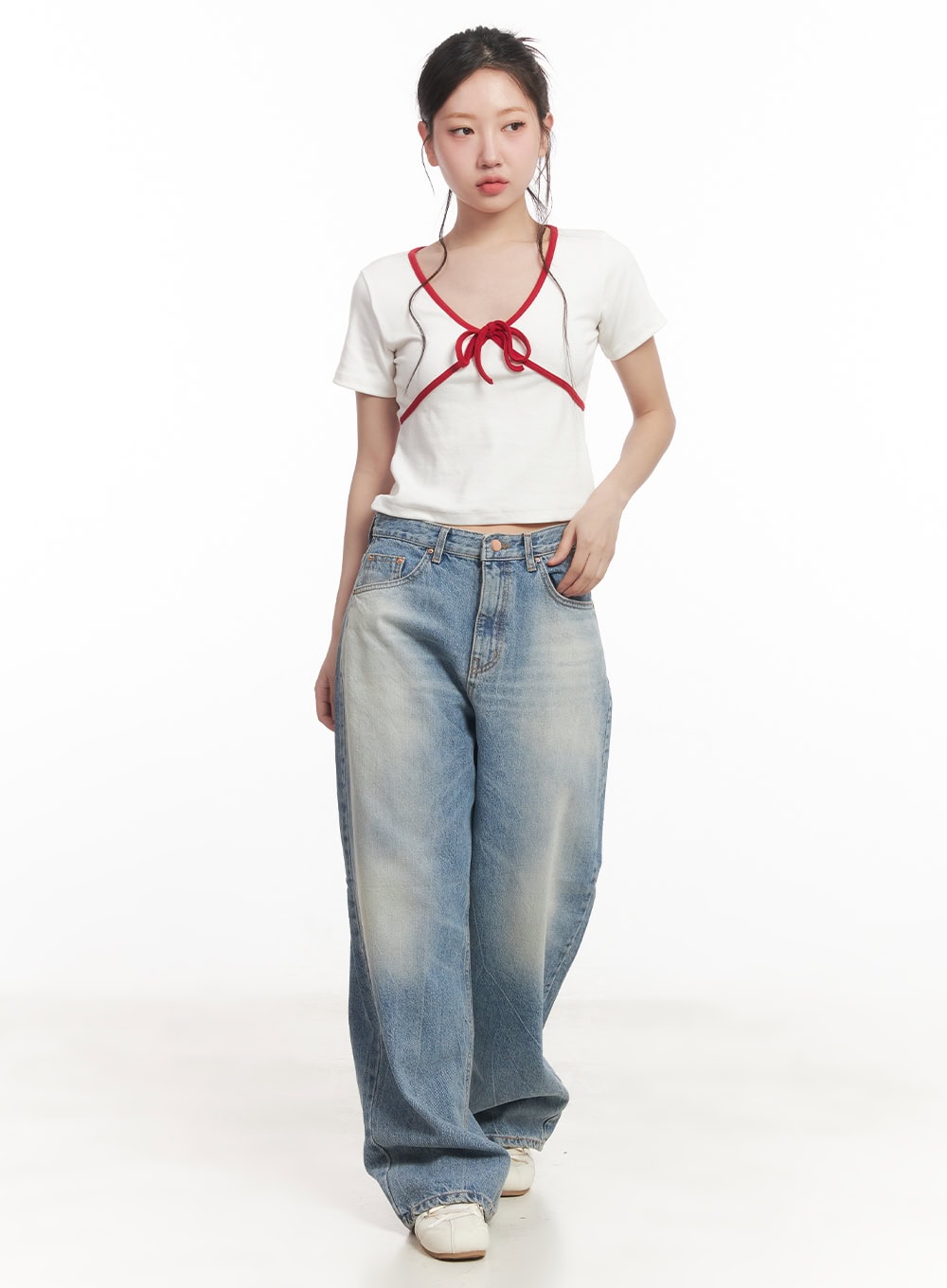 Ribbon V-Neck Crop Top CA530