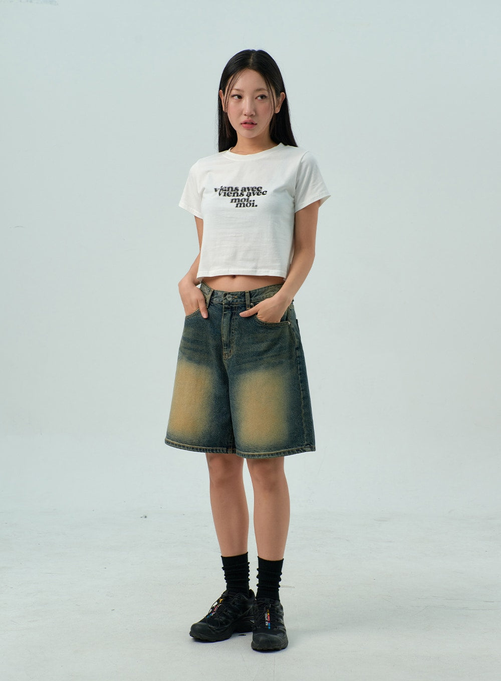 Wide Bermuda Denim Pants CY330