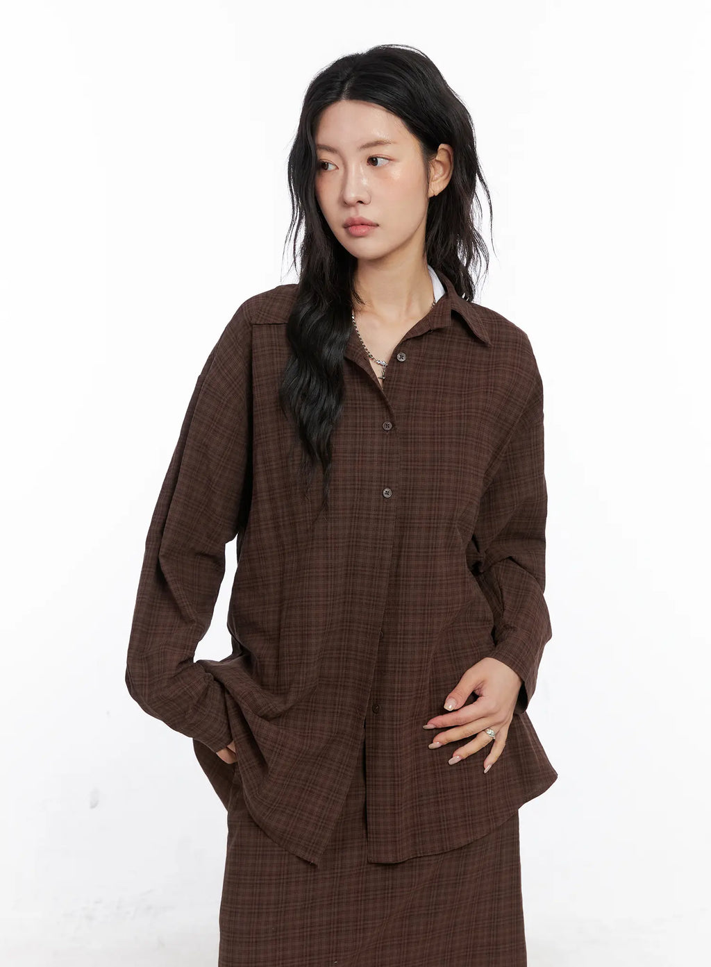 Plaid Oversized Long Sleeve Shirt CO508