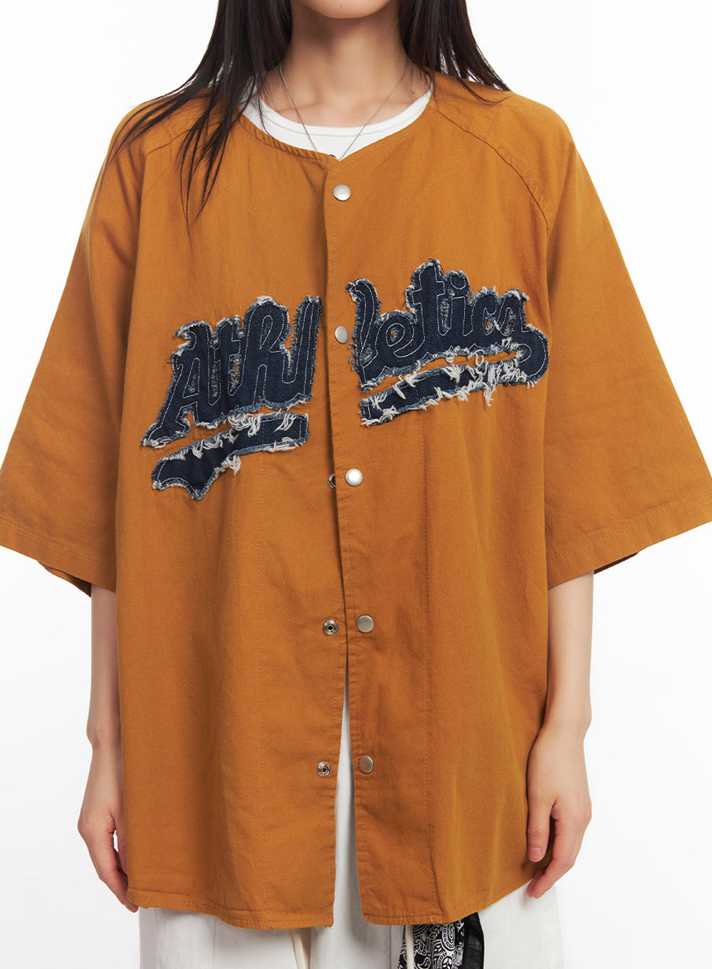 Oversized Patchwork Button-Up Shirt IA528